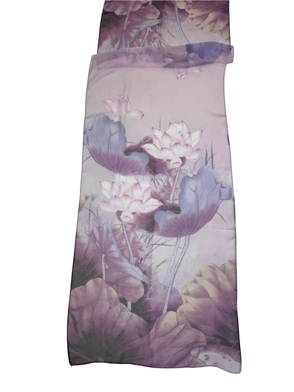 Chiffon Sheer Purple Floral Print Scarf Size 20 x 62